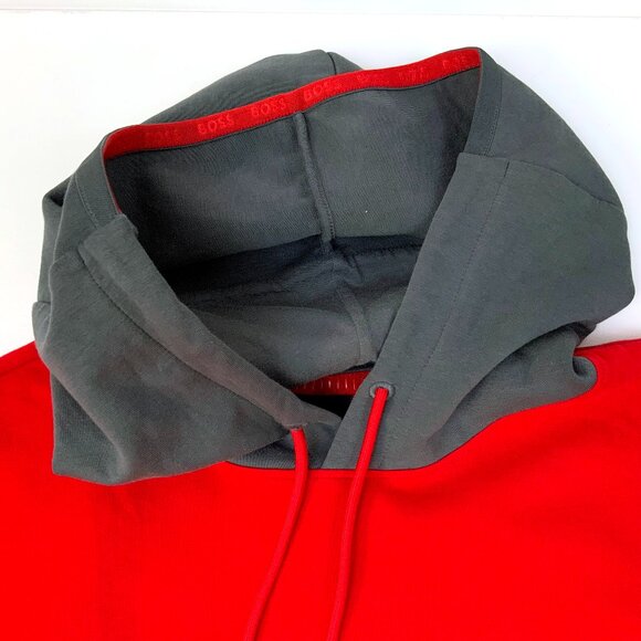 New Hugo Boss Red Hoodie With Gray Hood "BOSS" Logo Sz XL - Picture 16 of 16